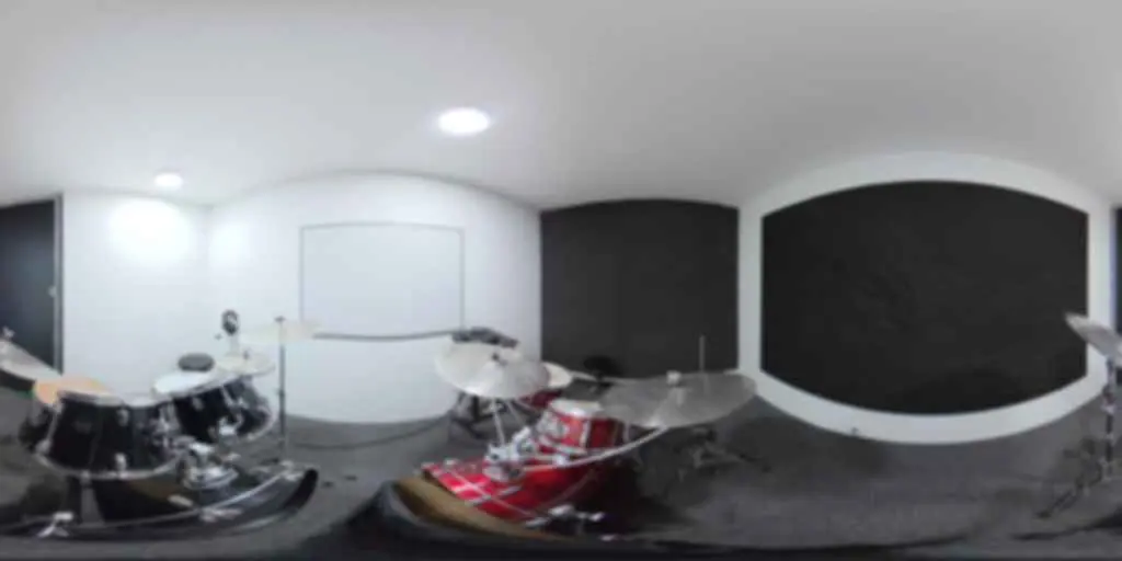 Instalaciones de Classicstone Music Center en Bogotá: salón de batería en recorrido 360°